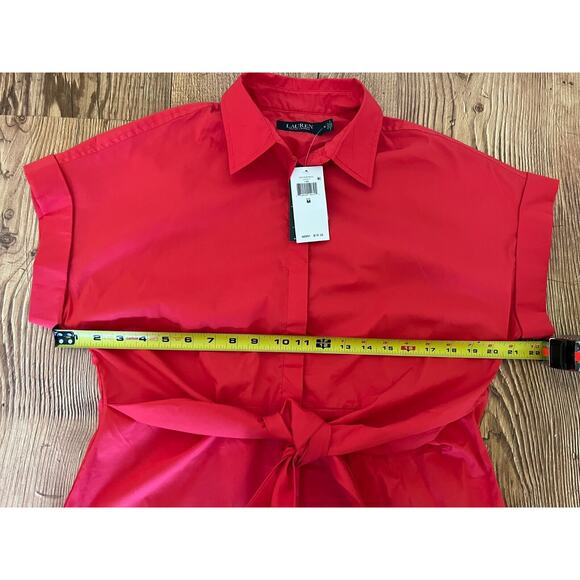 Lauren Ralph Lauren Deep Red Cotton Tie Front Shirt 200747474002 Size M NWT - Picture 16 of 16